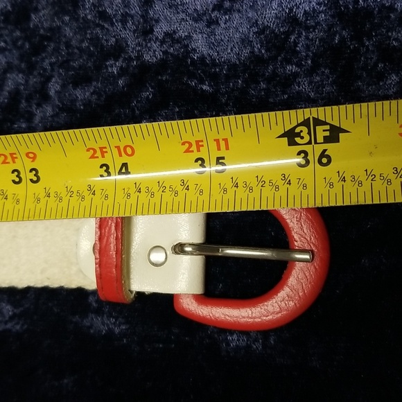Vintage Astor Cloth Belt Cream with Red Leather Buckle 36" - Picture 12 of 13